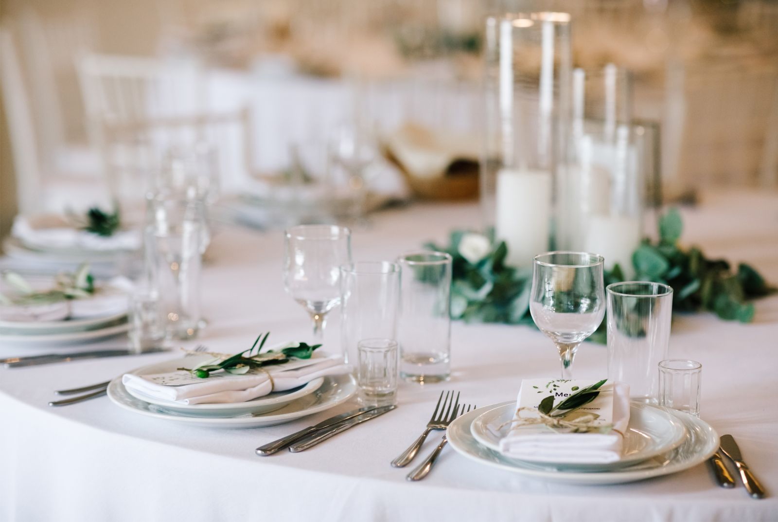Details of a wedding dinner table set